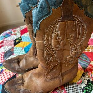Brown and Blue Western Cowboy Boots
